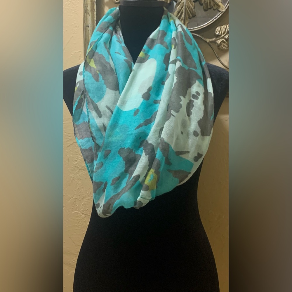 Teal, Gray, Yellow Infinity Scarf